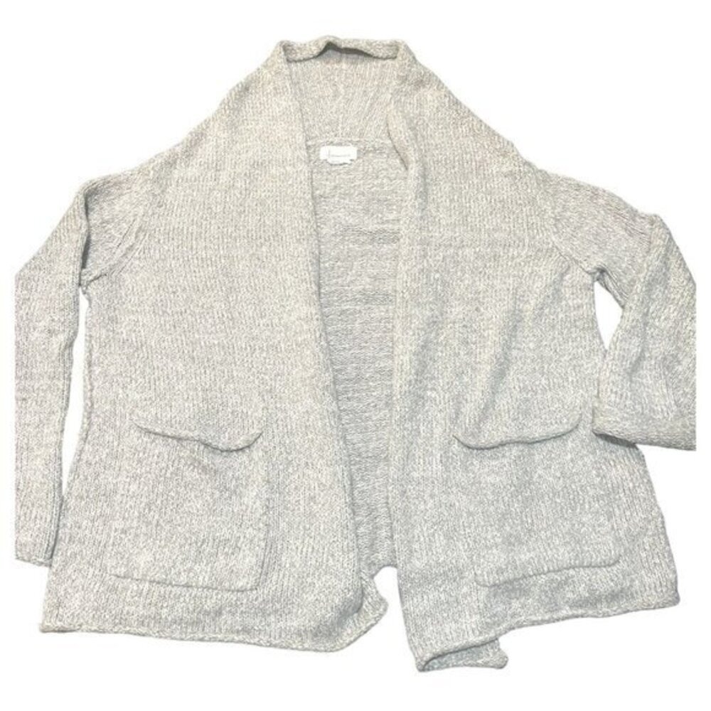 Anthropologie Gray Open‎ Front Cardigan Sweater Shawl Collar Knit Pockets M |A1